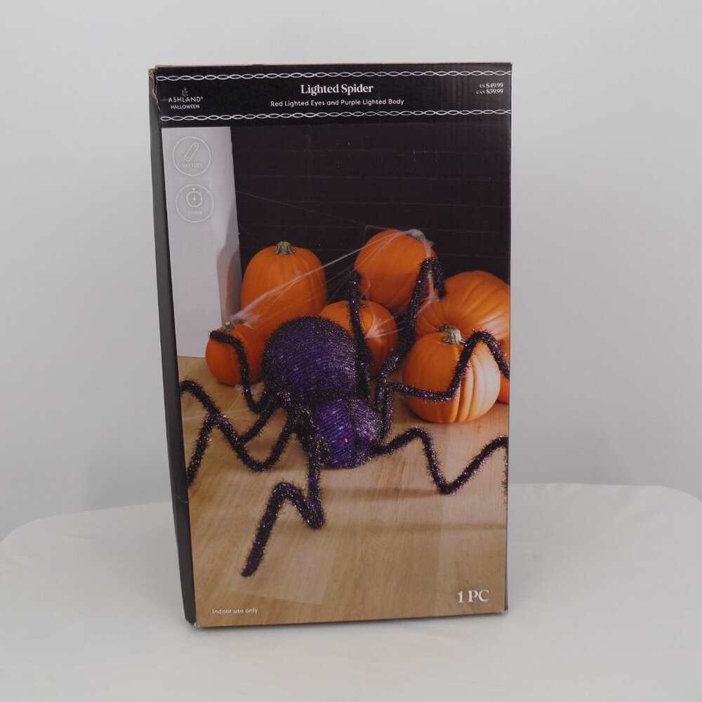 Ashland Lighted Spider Red Eyes Purple Body Halloween Indoor Decoration New
